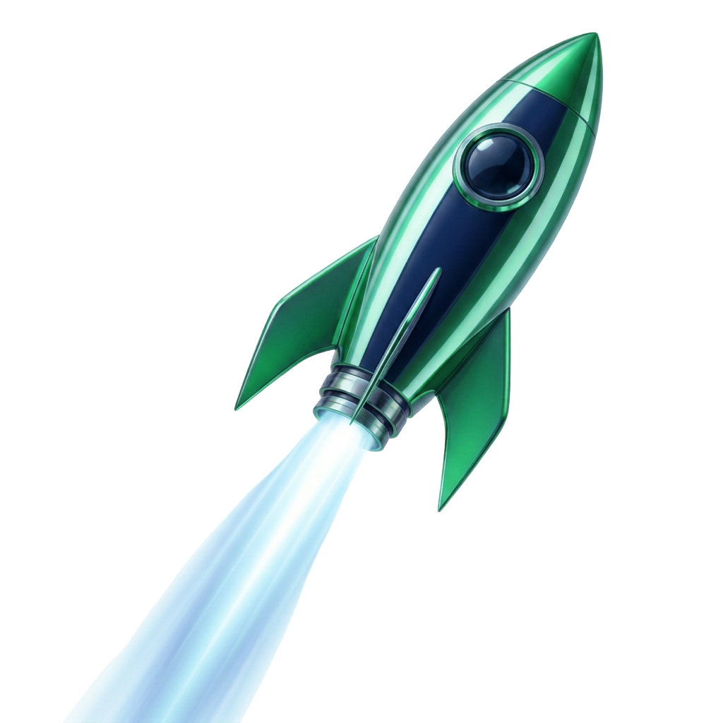 Green rocket launching, illustrating successful Google rank growth